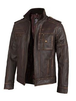 Men's Motorcycle Style Biker Real Leather Jacket - Distressed Leather Cafe Racer Jackets