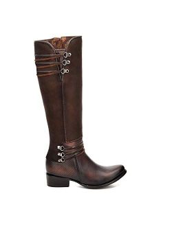 Women's Tall Boot in Genuine Leather with Zipper Brown