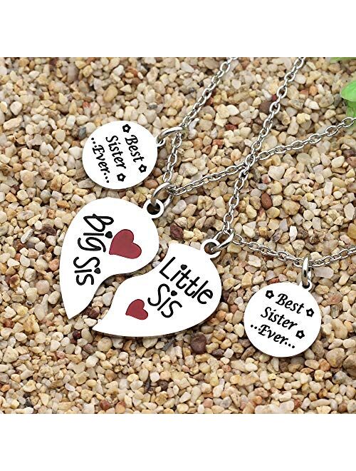 JQFEN Best Sister Ever Big Sister Little Sister Pendants Necklaces Friend Daughter Heart Necklace Jewelry