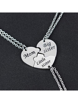 YEEQIN 3PCs/Set Mom Big Sister Little Sister Mom Necklaces Set Mother Daughters Matching Heart Jewley Set