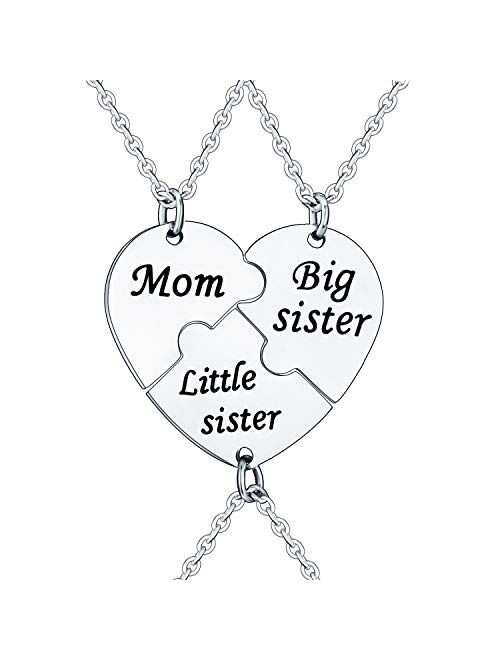 YEEQIN 3PCs/Set Mom Big Sister Little Sister Mom Necklaces Set Mother Daughters Matching Heart Jewley Set