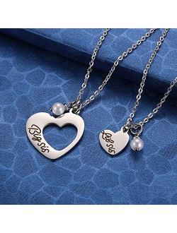 MIXJOY Sister Necklace for 2 Big Sis Little Sis Heart Pendant Necklace Set Stainless Steel