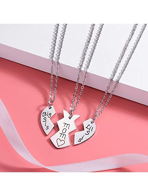 Nzztont 3PCs Mom Lil Sis Big Sis Matching Love Heart Pendant Necklaces Set Mother Daughter Gifts Mom Gifts Daughter Gifts