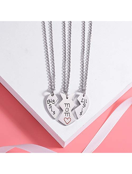 Nzztont 3PCs Mom Lil Sis Big Sis Matching Love Heart Pendant Necklaces Set Mother Daughter Gifts Mom Gifts Daughter Gifts
