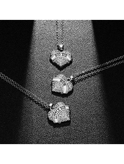 BESPMOSP Big Sis Lil Sis Mom Crystal Heart Pendant Necklace Set Gift for Sister Mother's Day Gift Family Jewelry