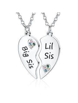Vinjewelry Big Sis Little Sis Set Necklace Heart Jewelry Gift Set