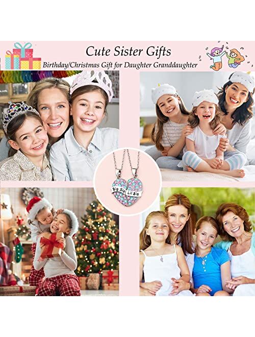 Sincere Sister Necklaces for 2 Big Sister Little Sister Matching Heart CZ Necklaces Jewelry Birthday Christmas Gifts for 2 Sisters Girls Women