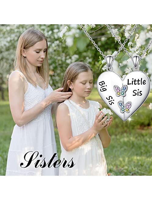 Alphm S925 Sterling Silver Heart Sister Friendship Pendant Necklace Sisters for Women Girls Jewelry Gifts