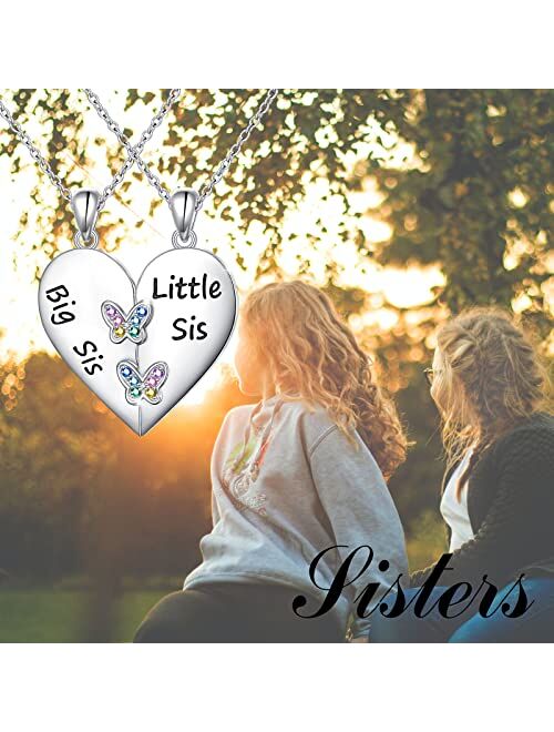 Alphm S925 Sterling Silver Heart Sister Friendship Pendant Necklace Sisters for Women Girls Jewelry Gifts