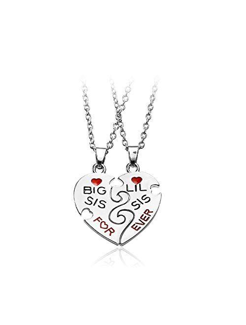 Sisadodo Big Little Sister Gift - Gifts for Sisters Heart Matching Big Sis Little Sis Sister Necklace Jewelry Gifts for 2 Sister Birthday Gifts for Girls Teens