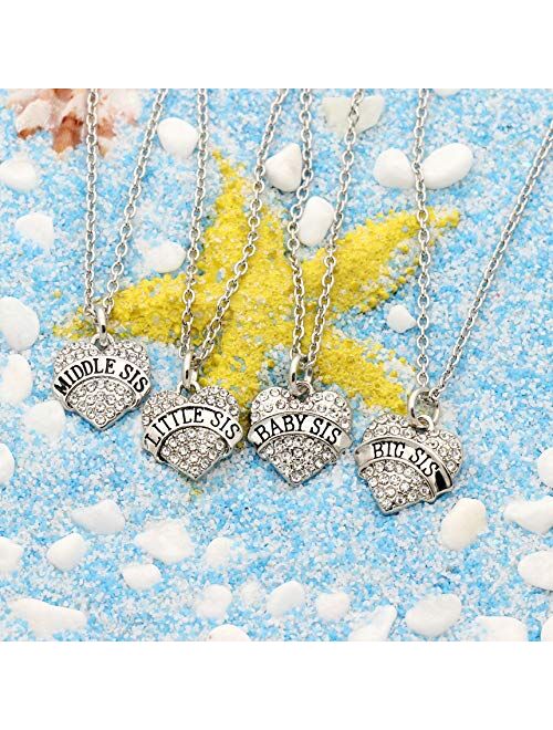 lauhonmin 4pcs Big Middle Little Baby Sister Love Heart Pendant Necklace Set Family Jewelry Gift for Women Girl