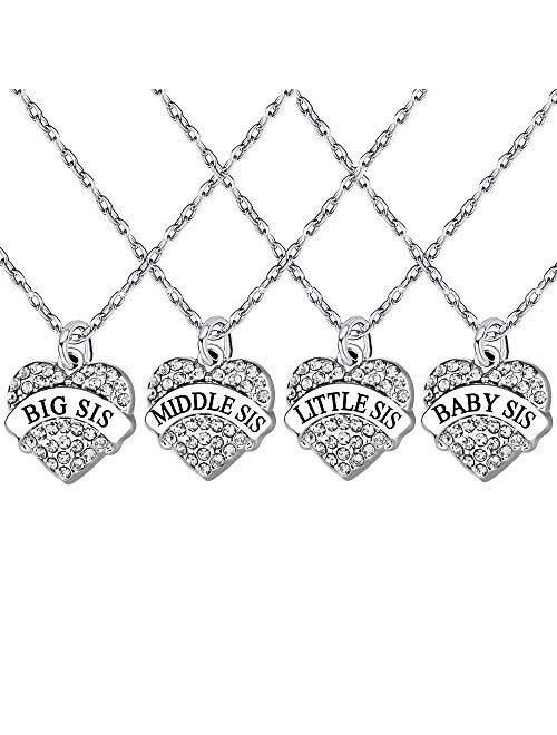 lauhonmin 4pcs Big Middle Little Baby Sister Love Heart Pendant Necklace Set Family Jewelry Gift for Women Girl