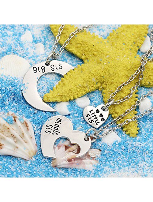 Lauhonmin 3pcs Family Jewelry Gift Big Sis Middle Sis Little Sis Love Heart Charm Pendant Necklace Set for Sister