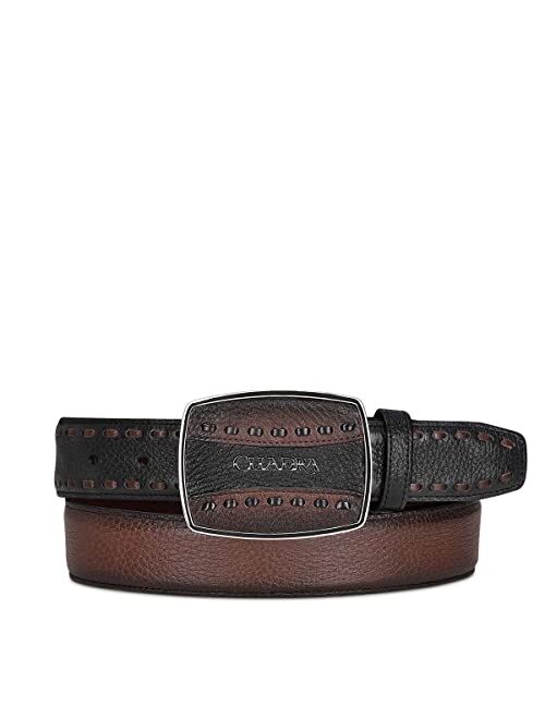 Cuadra Men's Cowboy Belt in Genuine Deer Leather Brown