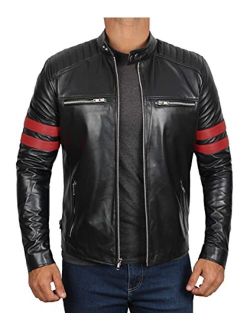 Black Cafe Racer 100% Real Lambskin Leather Jacket Mens