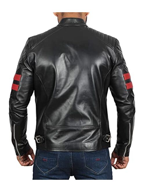 Decrum Black Cafe Racer 100% Real Lambskin Leather Jacket Mens
