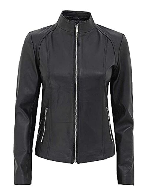 Decrum Black Leather Jackets For Women - Real Lambskin Biker Leather Motorcycle Jacket