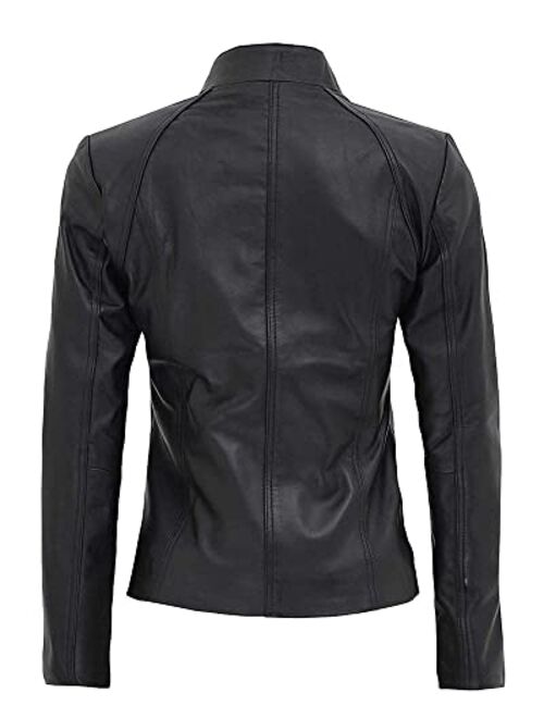 Decrum Black Leather Jackets For Women - Real Lambskin Biker Leather Motorcycle Jacket