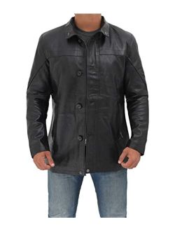 Leather Coat Men - Real Leather 3/4 Length Carcoat Winter Jackets for Mens