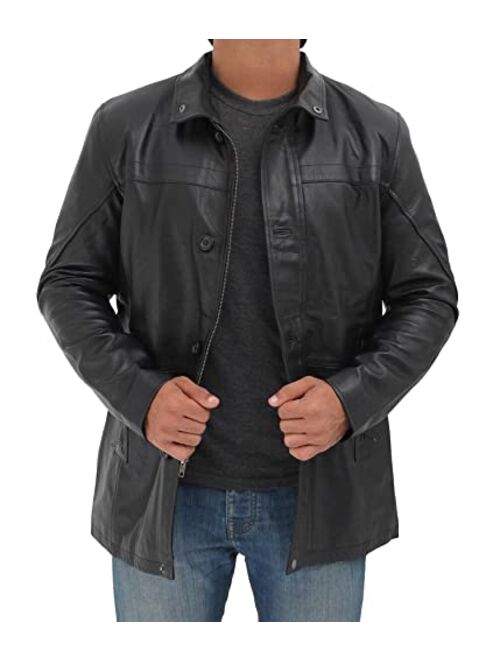 Decrum Leather Coat Men - Real Leather 3/4 Length Carcoat Winter Jackets for Mens
