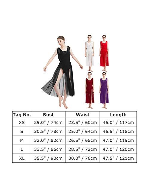 ODASDO Women Lyrical Modern Contemporary Dance Costume Leotard V-Neck Backless Split Tulle Skirt Flowy Overlay Dress