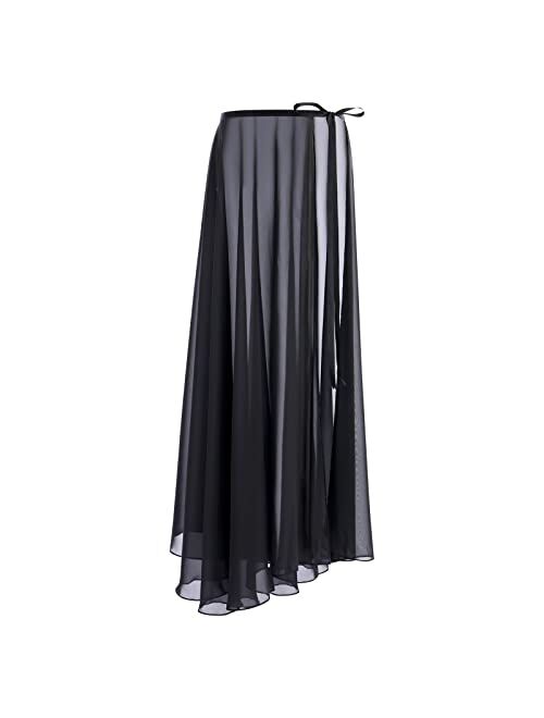 ODASDO Lyrical Dance Costume for Women Lace Sleeveless Leotard Sheer Flowy Long Wrap Skirt 2pcs Outfit