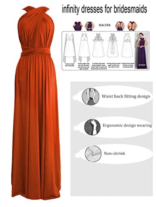 MCieloLuna Women's Infinity Bridesmaid Dress Transformer Evening Maxi Dress with Pleat