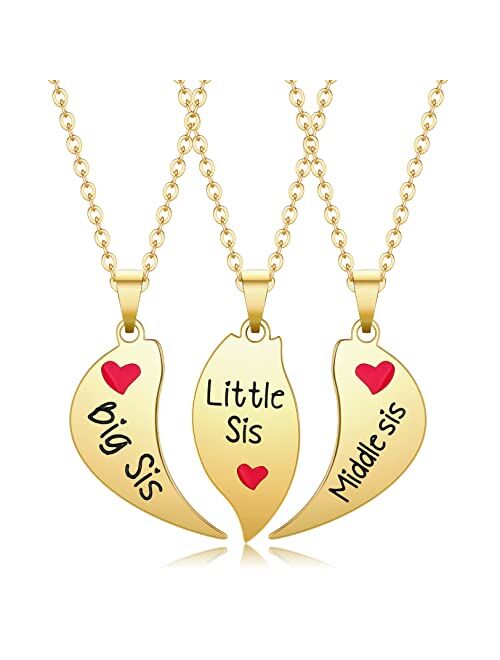 CERSLIMO Sister Gifts from Sister, Sister Necklaces for Big Sis Little Sis Middle Sis Broken Heart Pendant Matching Jewelry Sister Birthday Gifts for Women Girls