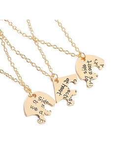 SEULEME 3 Pcs Best Friends Forever Engraved Necklace Broken Heart Charm Pendant Set Friendship Necklace