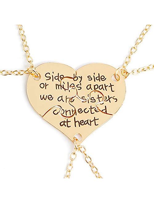 SEULEME 3 Pcs Best Friends Forever Engraved Necklace Broken Heart Charm Pendant Set Friendship Necklace