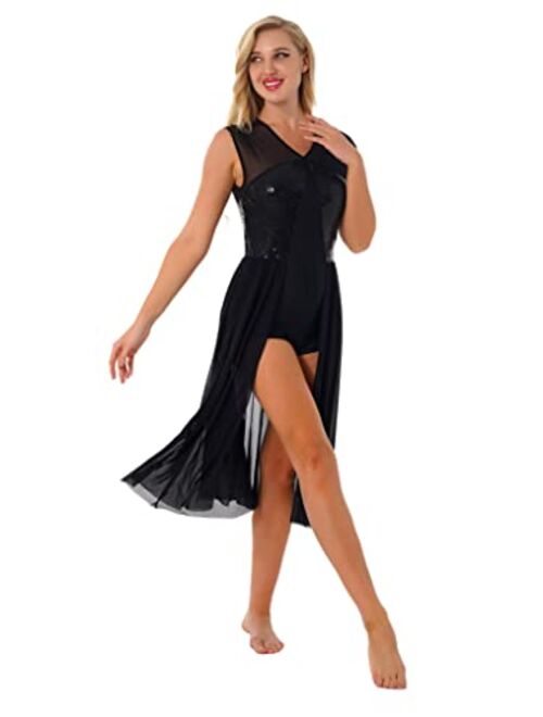 JanJean Womens Lyrical Floral Sequin Tank Leotard Maxi Dress Contemporary Ballet Dance Dress