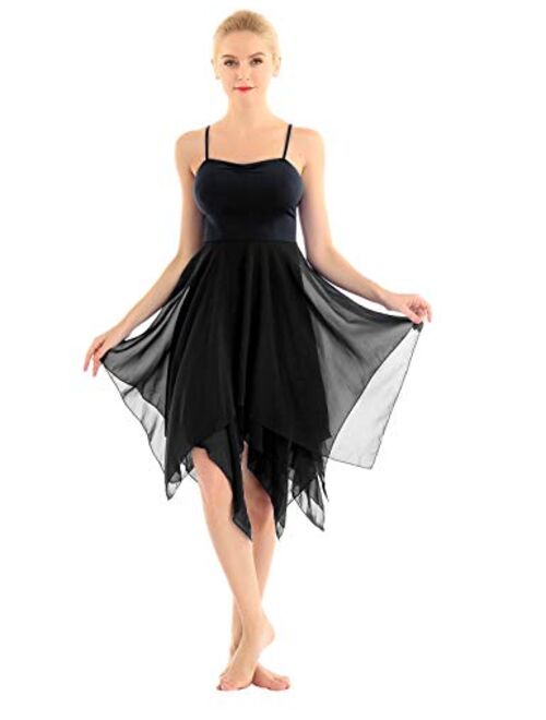 JEATHA Women's Lyrical Dance Dresses Asymmetric Chiffon Cami Skirted Leotard Dress Contemporary