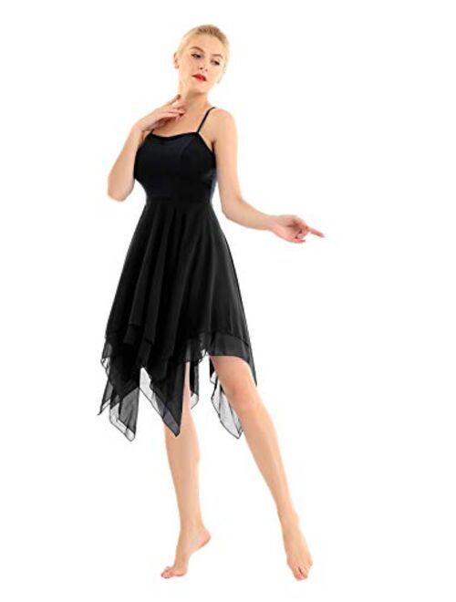JEATHA Women's Lyrical Dance Dresses Asymmetric Chiffon Cami Skirted Leotard Dress Contemporary