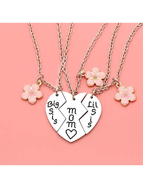 Maxforever 3Pcs Mother Daughter Necklaces,Mom Big Sis Lil Sis Pendant Necklaces Birthday Mother's Day Chirstmas Gifts