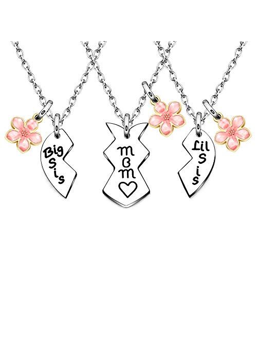 Maxforever 3Pcs Mother Daughter Necklaces,Mom Big Sis Lil Sis Pendant Necklaces Birthday Mother's Day Chirstmas Gifts