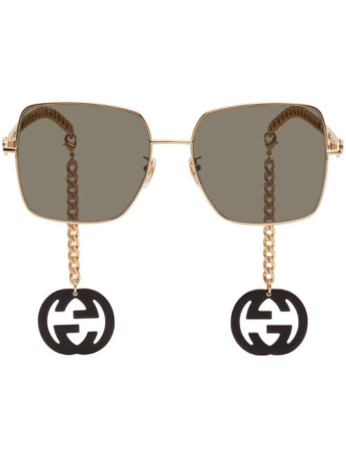 Gucci Gold & Black Square Chain Sunglasses