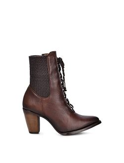 Women's Bootie in Bovine Leather with Zipper and Laces Brown
