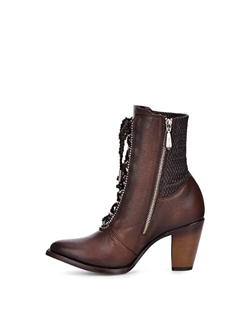 CUADRA Women's Bootie in Bovine Leather with Zipper and Laces Brown