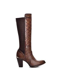 Women's Boot in Genuine Leather with Zipper and Elastic Brown