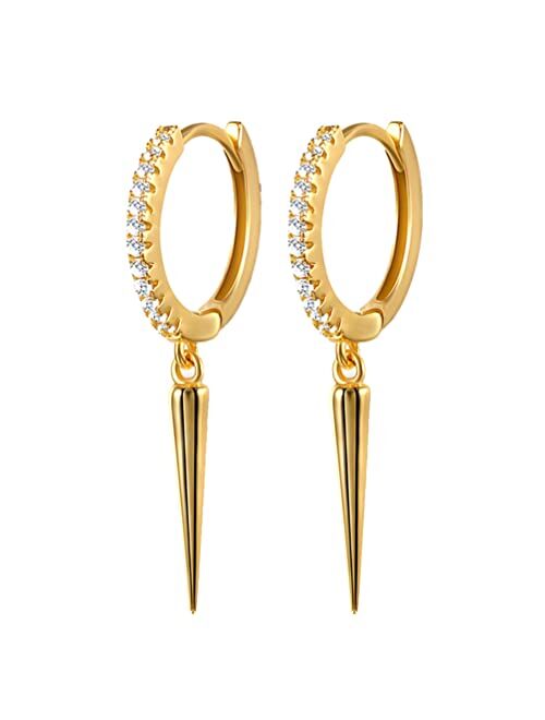 Generic Rivet Stud Earrings Silver 925, Women Men Punk Spikes Dangle Earrings Zirconia Hoop Earrings, Triangle Cone Earrings, Hip Hop Jewelry Gift ( Silver ) VQ333HOFT104