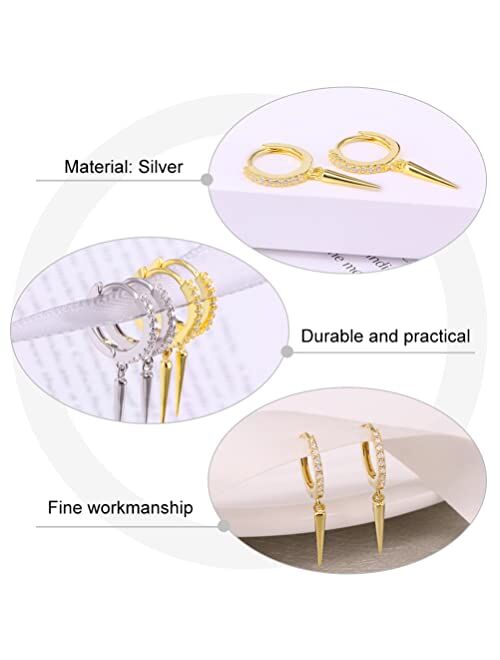 Generic Rivet Stud Earrings Silver 925, Women Men Punk Spikes Dangle Earrings Zirconia Hoop Earrings, Triangle Cone Earrings, Hip Hop Jewelry Gift ( Silver ) VQ333HOFT104