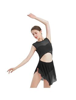 ODASDO Women Lyrical Dance Costume Tank Bodysuit Cut Out Front Ballet Leotard Morden Contemporary Dancewear