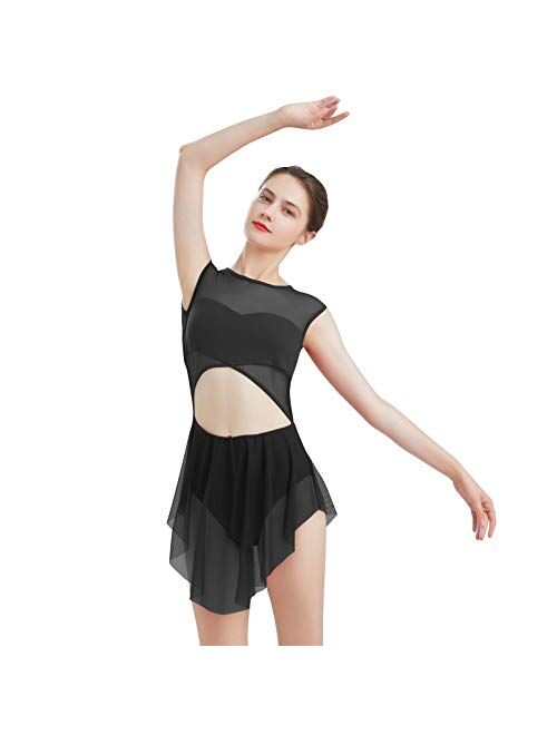 ODASDO Women Lyrical Dance Costume Tank Bodysuit Cut Out Front Ballet Leotard Morden Contemporary Dancewear