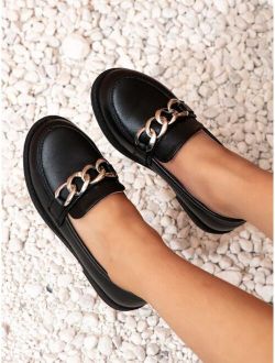 Girls Chain Decor Flat Loafers