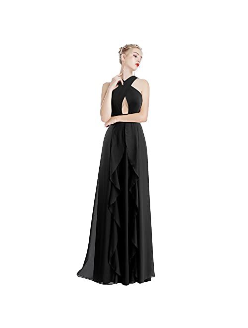 Iwemek Women Transformer Hi Low Evening Long Prom Dress Halter Convertible Multi Way Spaghetti Strap Wedding Cocktail Maxi Gown