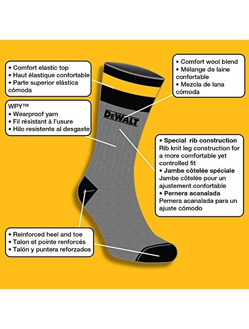 DeWALT Men's 2 Pack Wool Blend Boot Crew Socks