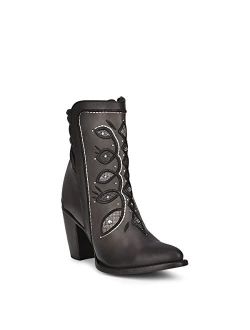 Women's Bootie in Bovine Leather with Crystals and Zipper Black