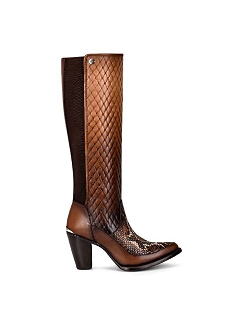 CUADRA Women's Tall Boot in Genuine Python Leather with Zipper Brown