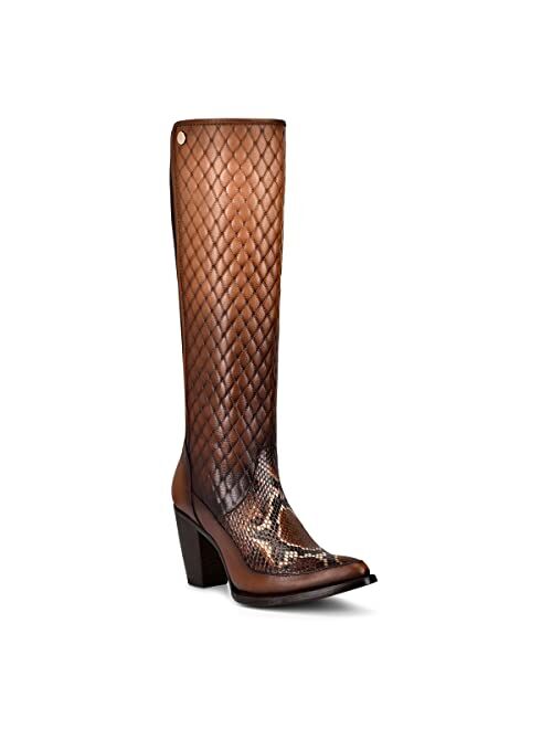 CUADRA Women's Tall Boot in Genuine Python Leather with Zipper Brown