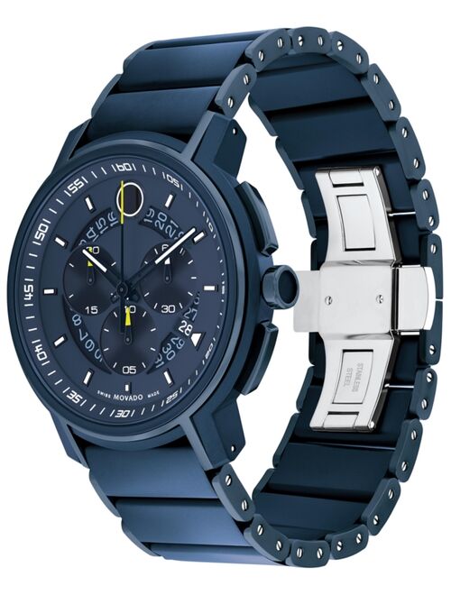 Movado Strato Men's Swiss Blue Stainless Steel Bracelet Watch 44mm